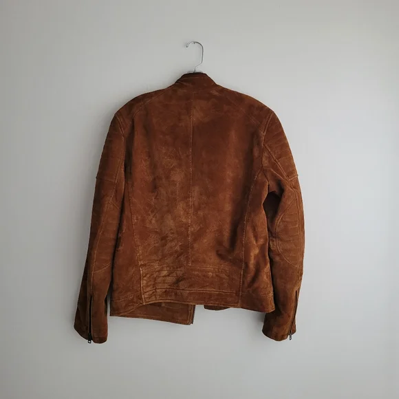 EXPRESS Brown Genuine Suede Peccary Quilted Biker Moto Jacket Unisex - Picture 5 of 6